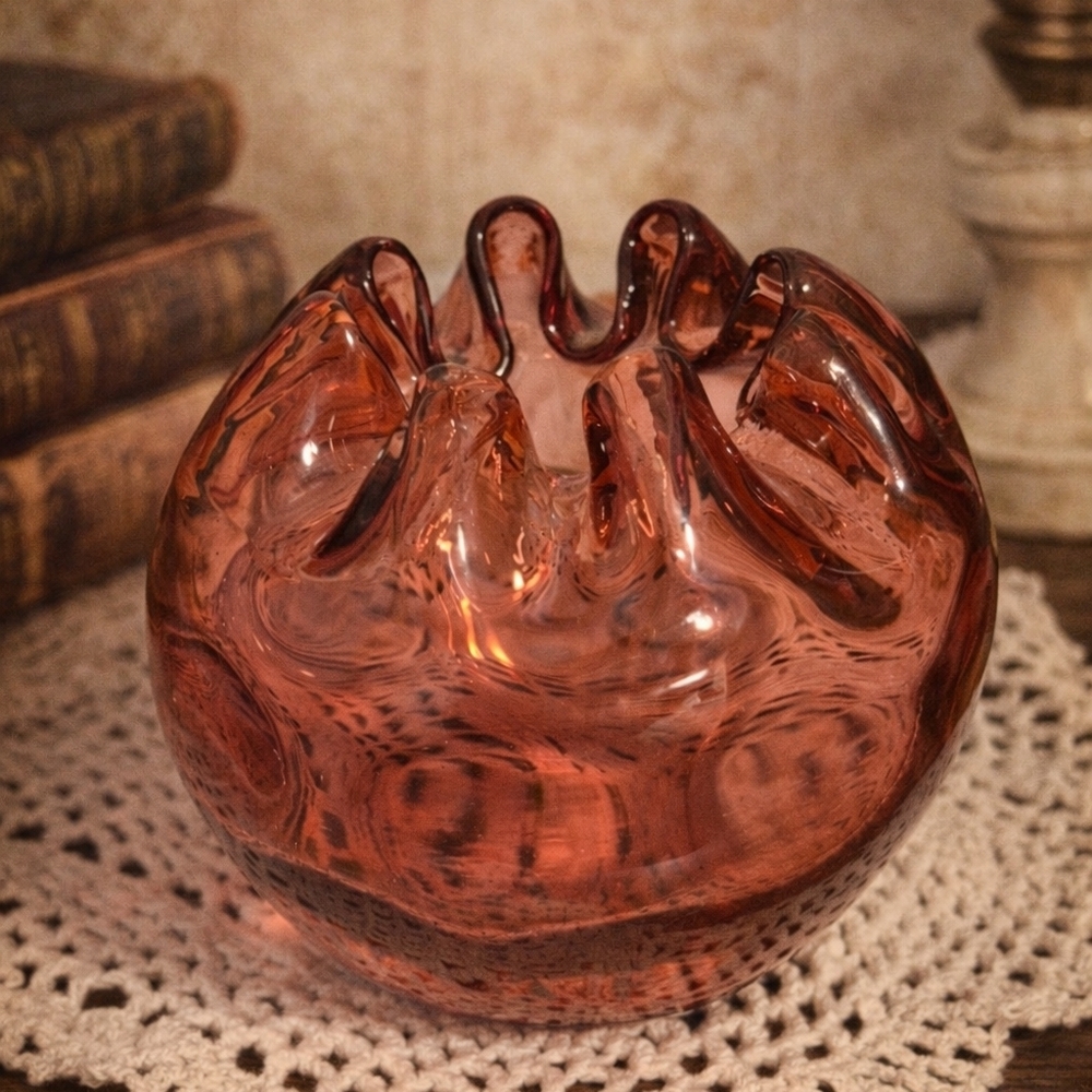FENTON Vintage Cranberry Rose Bowl Thumbprint/Coin Pattern